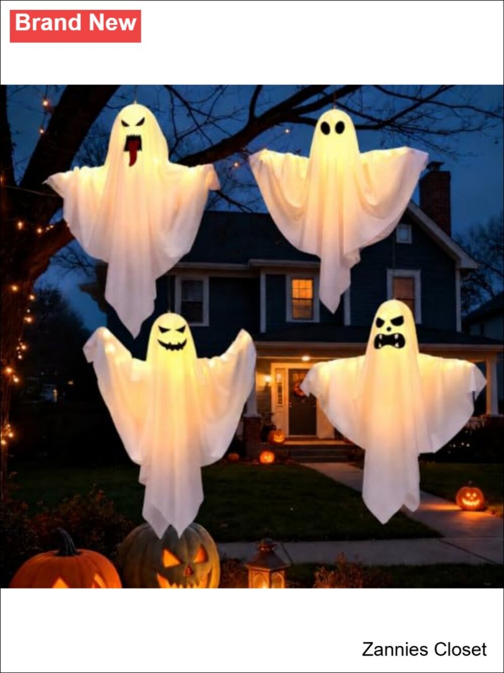 👻 4 Pack Light Up Hanging Ghost Decorations 3 Light Modes DIY Arms Halloween